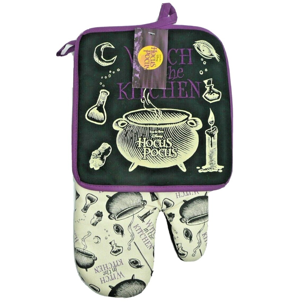 Witch in the Kitchen Oven Mitt & Pot Holder Hocus Pocus Cauldron Halloween Magic